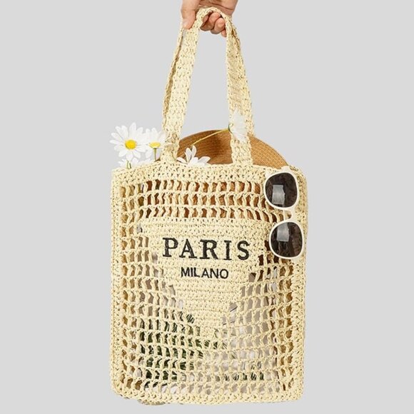 Straw Crochet Tote Bag Women Beach Woven Design Summer Fashion Spacious - Picture 4 of 6